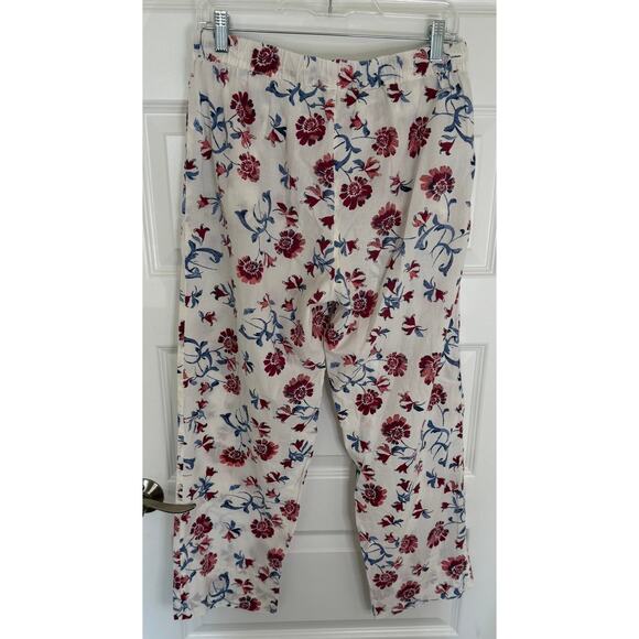 Lucky Brand White Red Blue Floral Pull-On Pants Size M Lightweight Lounge Boho - Picture 2 of 3